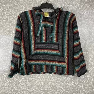 Frank's Gray & Black Striped Unisex Baja Mexican Hoodie - Size Small - Drug Rug